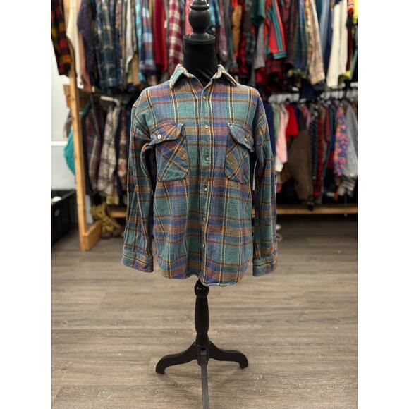 Vintage Northwest Territory Green/Blue/Orange/Yellow Plaid Flannel Size Med - Picture 1 of 6